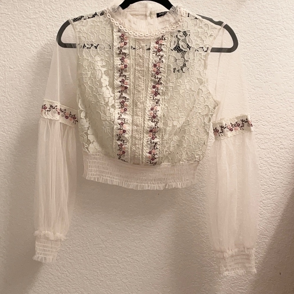 Nasty Gal Sheer Floral Lace Blouse